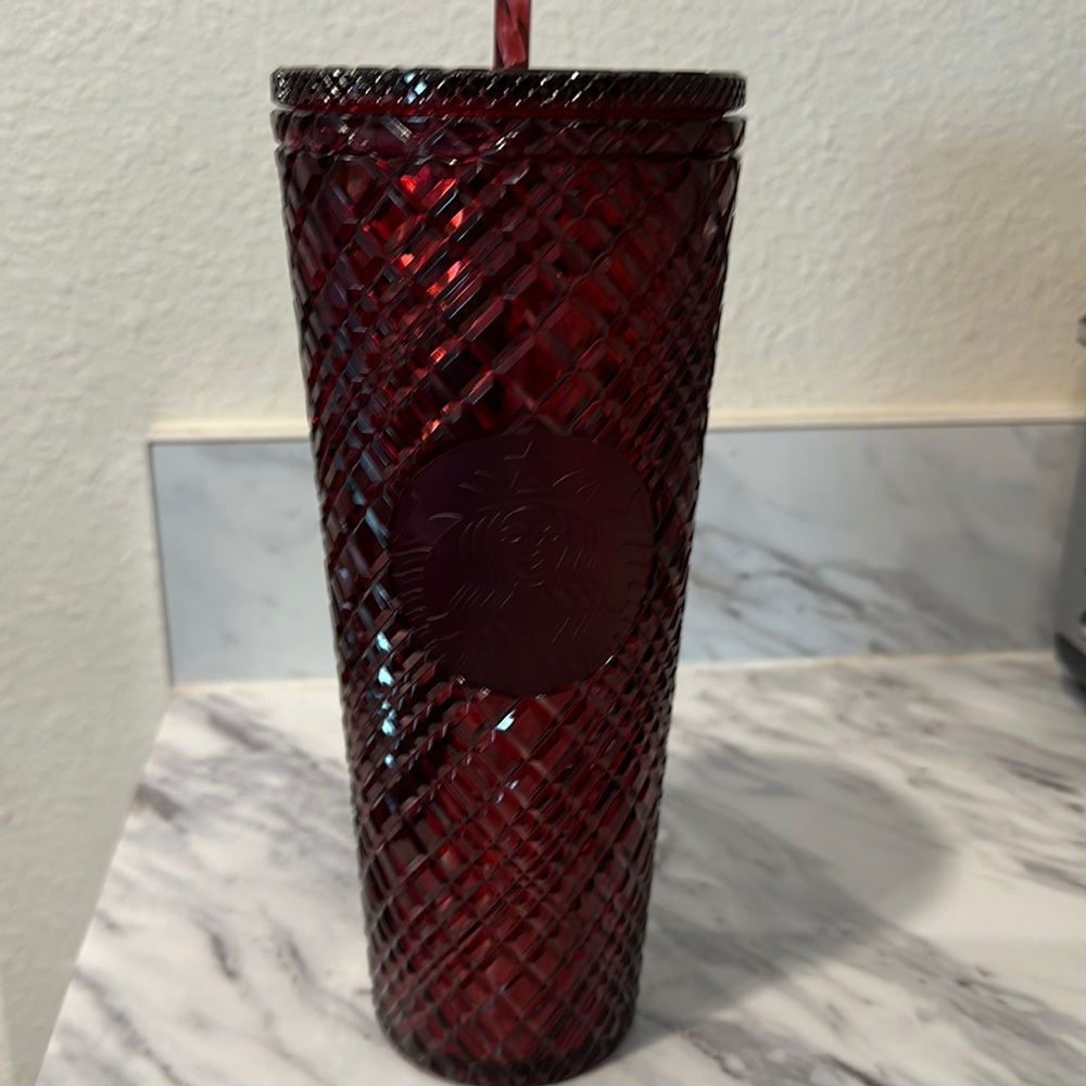 Pre owned Jeweled red Starbucks tumbler with straw